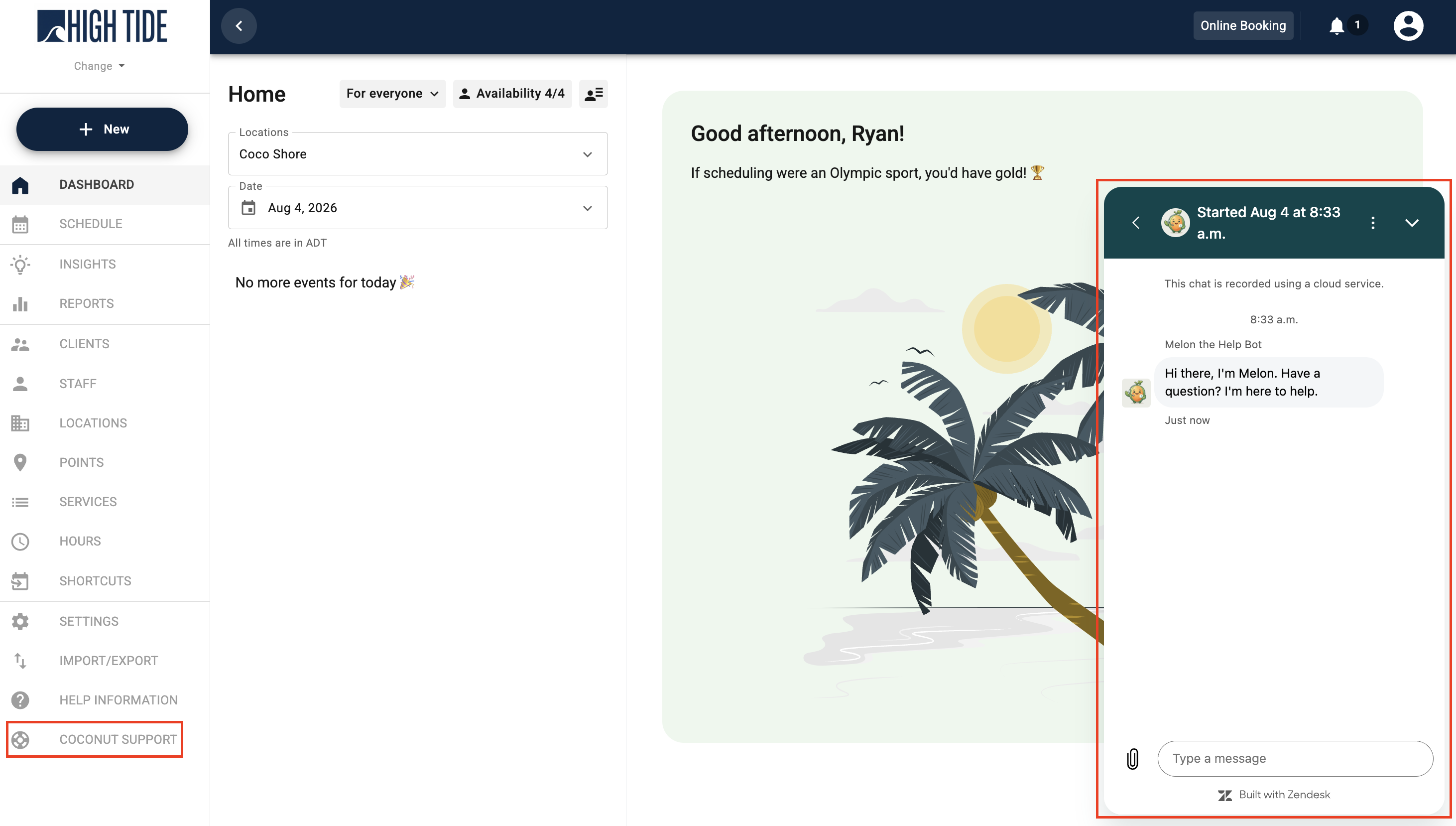 Figure 3: The Coconut Support messaging widget opened directly inside Coconut.